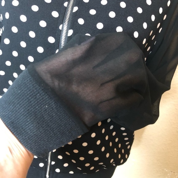 BCBG MaxAzria Discontinued Black, White Polka Dot Bomber with Sheer Sleeves Sz L - Picture 4 of 9
